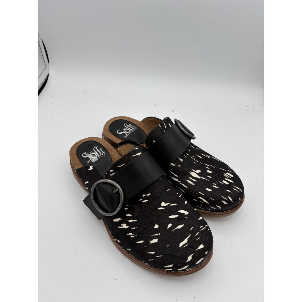 Sofft Shoes Womens Size 6 Black Cow Hair Clog Slip On Buckle Comfort Casual